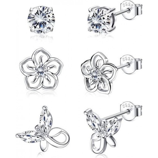 3Pairs Birthstone Earrings 12 Months For Women Hypoallergenic Butterfly Flower Stud Earrings For Birthday Gift 3Pairs Birthstone Earrings 12 Months For Women Hypoallergenic Butterfly Flower Stud Earrings For Birthday Gift